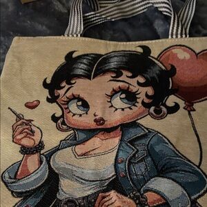 Stylish Beige Tote Bag with Cartoon Design